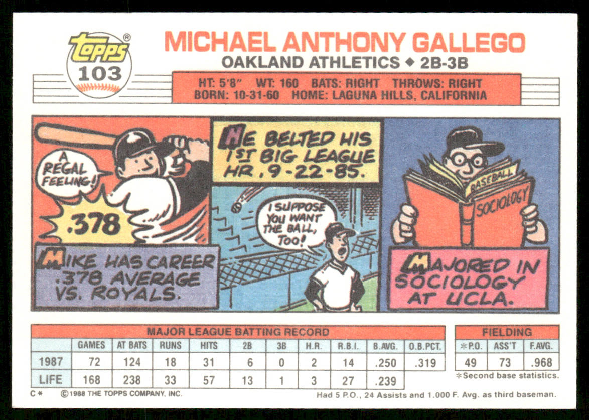 Mike Gallego 1988 Topps Big #103 Oakland Athletics