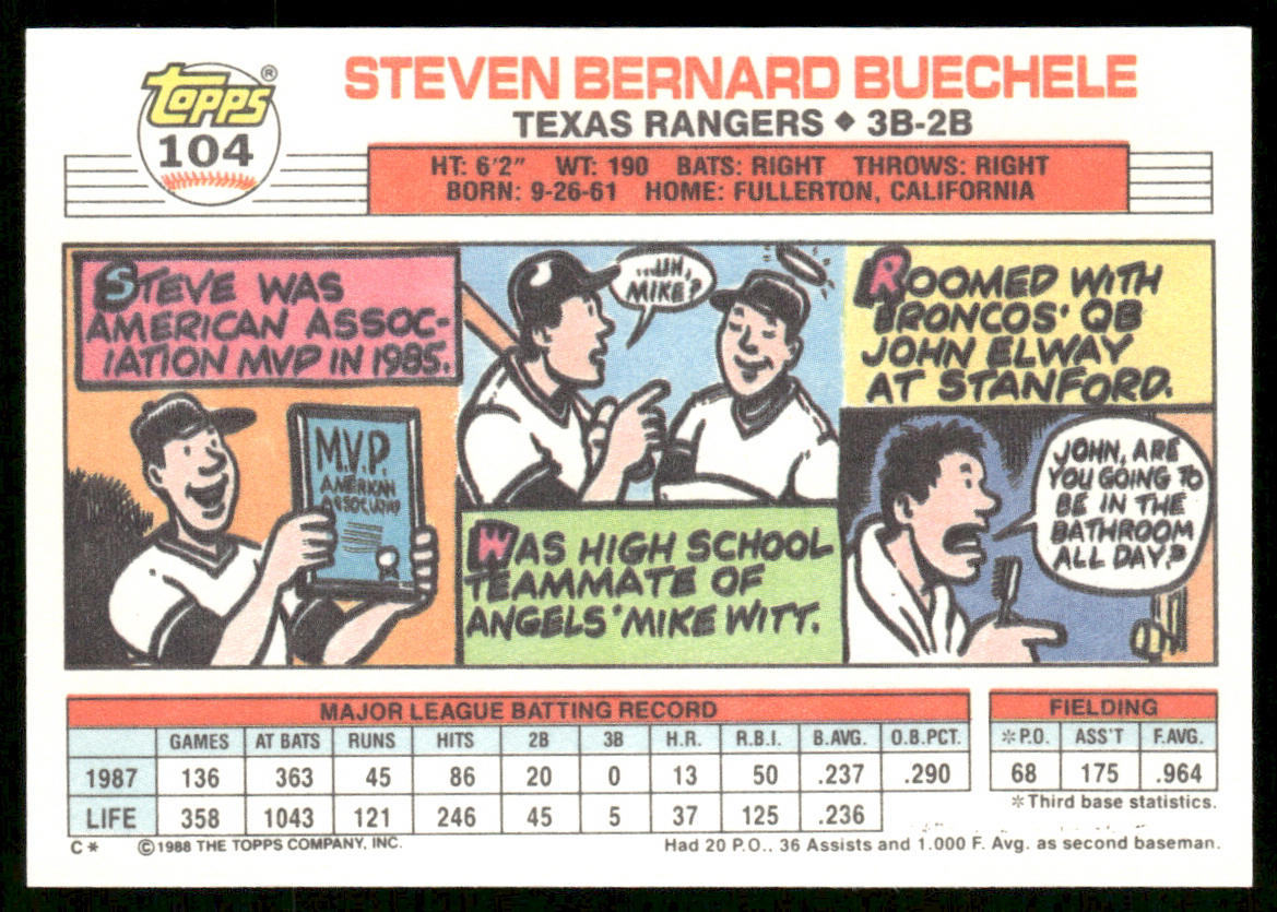 Steve Buechele 1988 Topps Big #104a Texas Rangers
