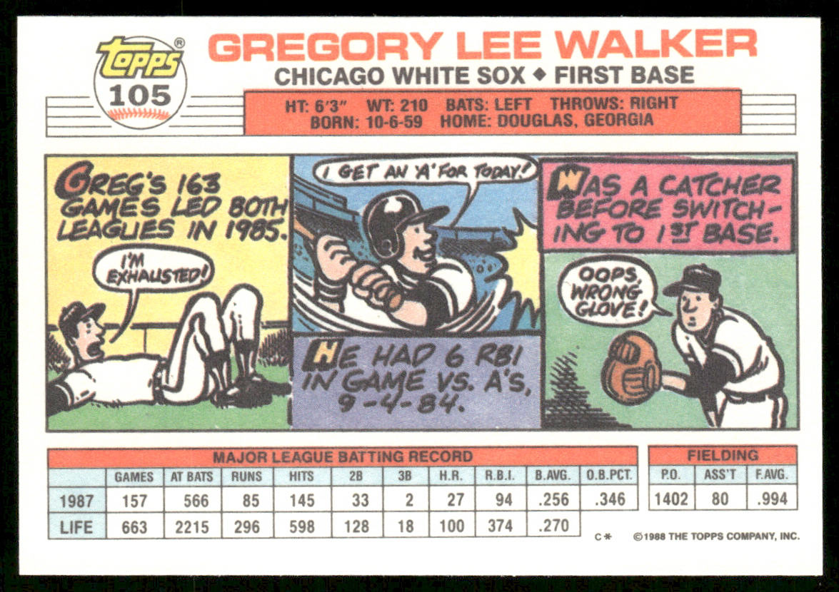 Greg Walker 1988 Topps Big #105b Chicago White Sox