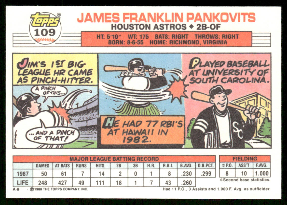 Jim Pankovits 1988 Topps Big #109b Houston Astros