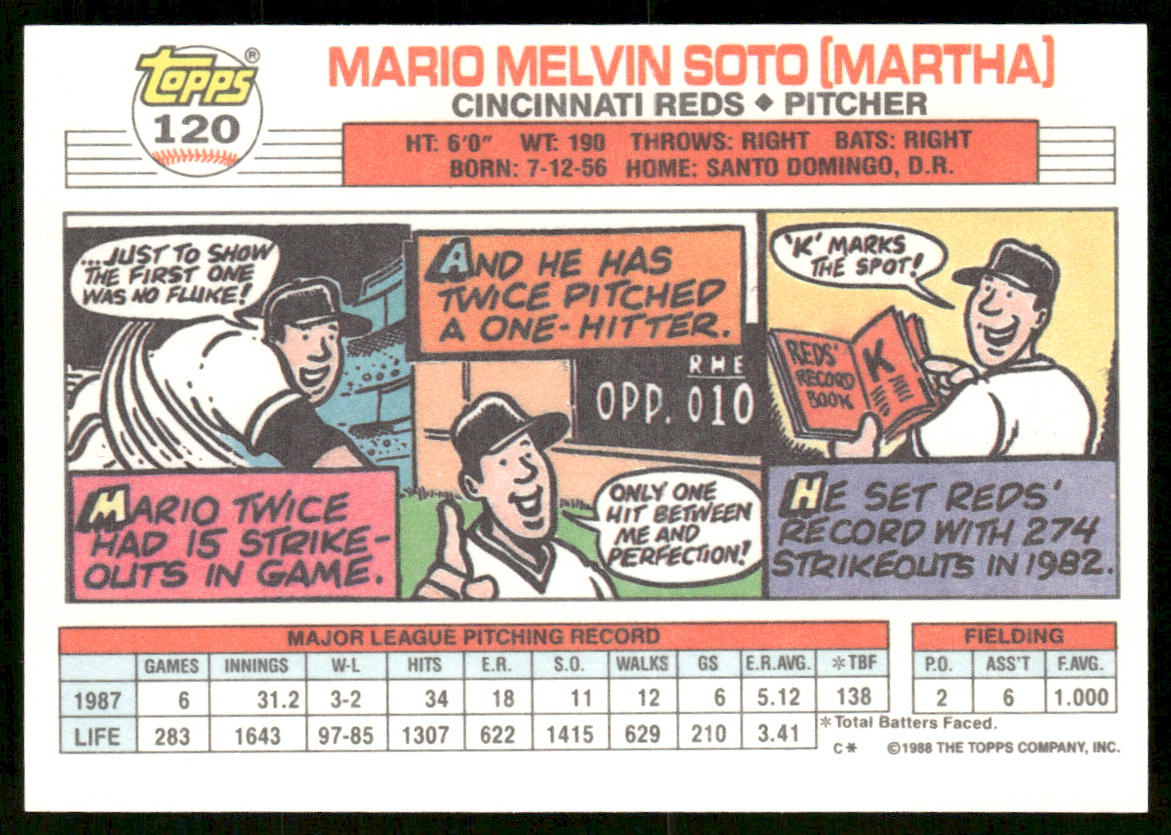 Mario Soto 1988 Topps Big #120b Cincinnati Reds