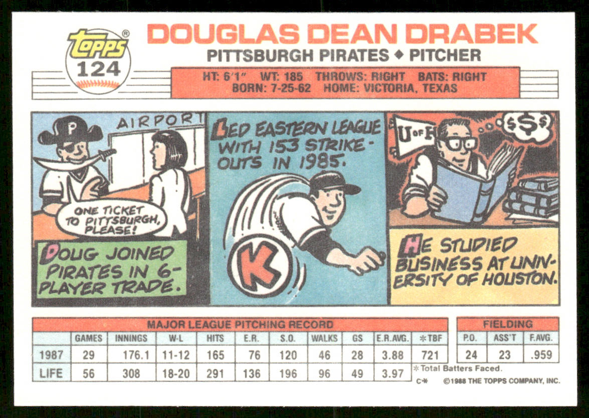 Doug Drabek 1988 Topps Big #124a Pittsburgh Pirates