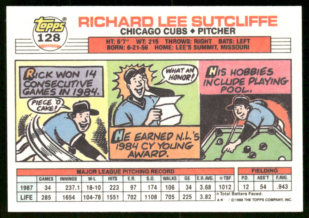 Rick Sutcliffe 1988 Topps Big #128b Chicago Cubs