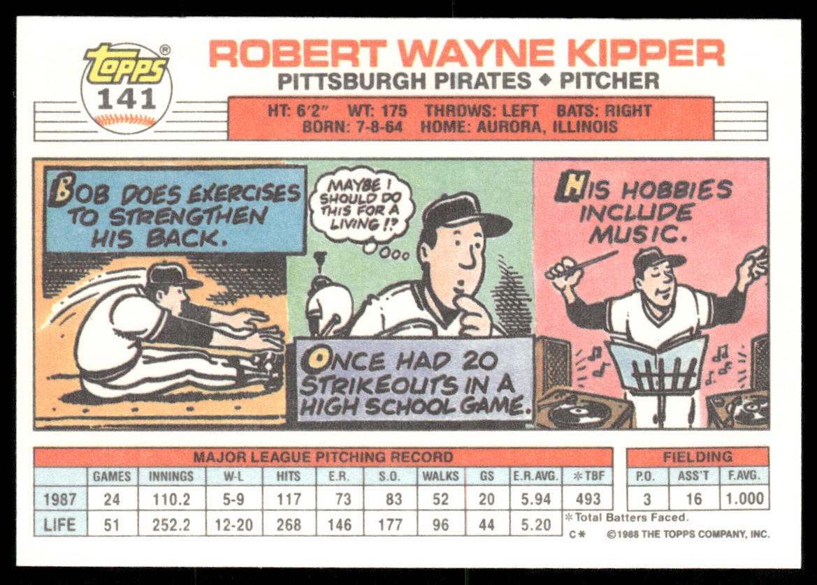 Bob Kipper 1988 Topps Big #141 Pittsburgh Pirates