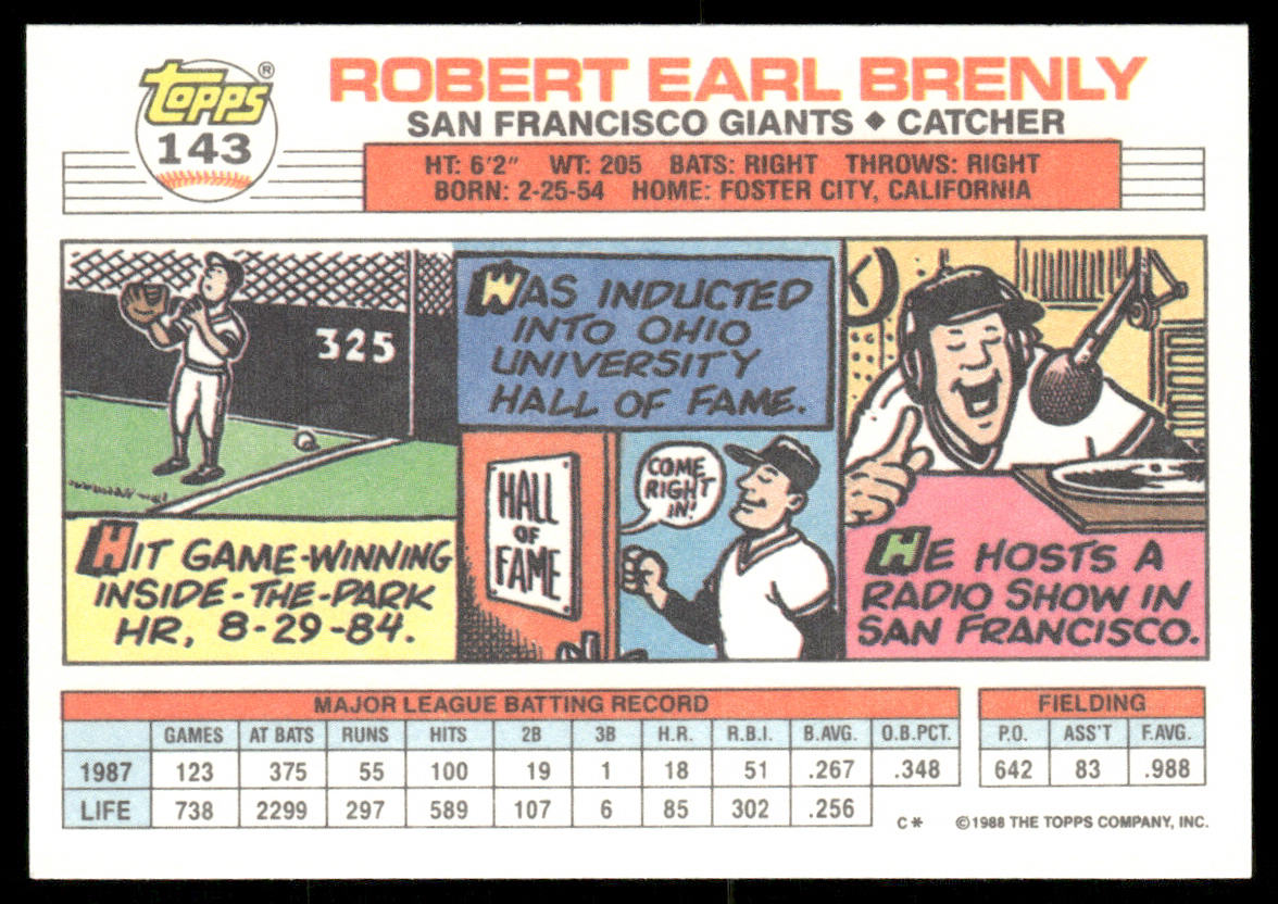 Bob Brenly 1988 Topps Big #143a San Francisco Giants