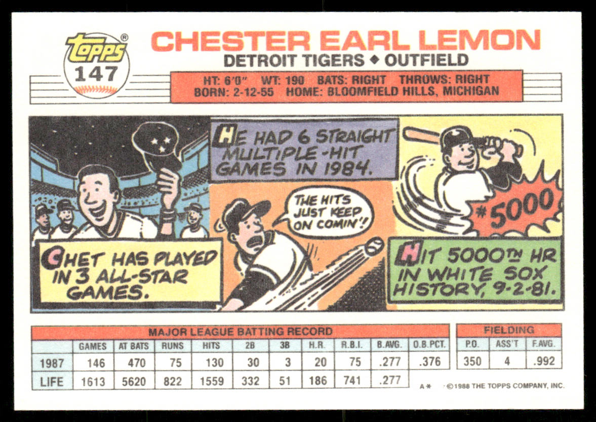 Chet Lemon 1988 Topps Big #147 Detroit Tigers