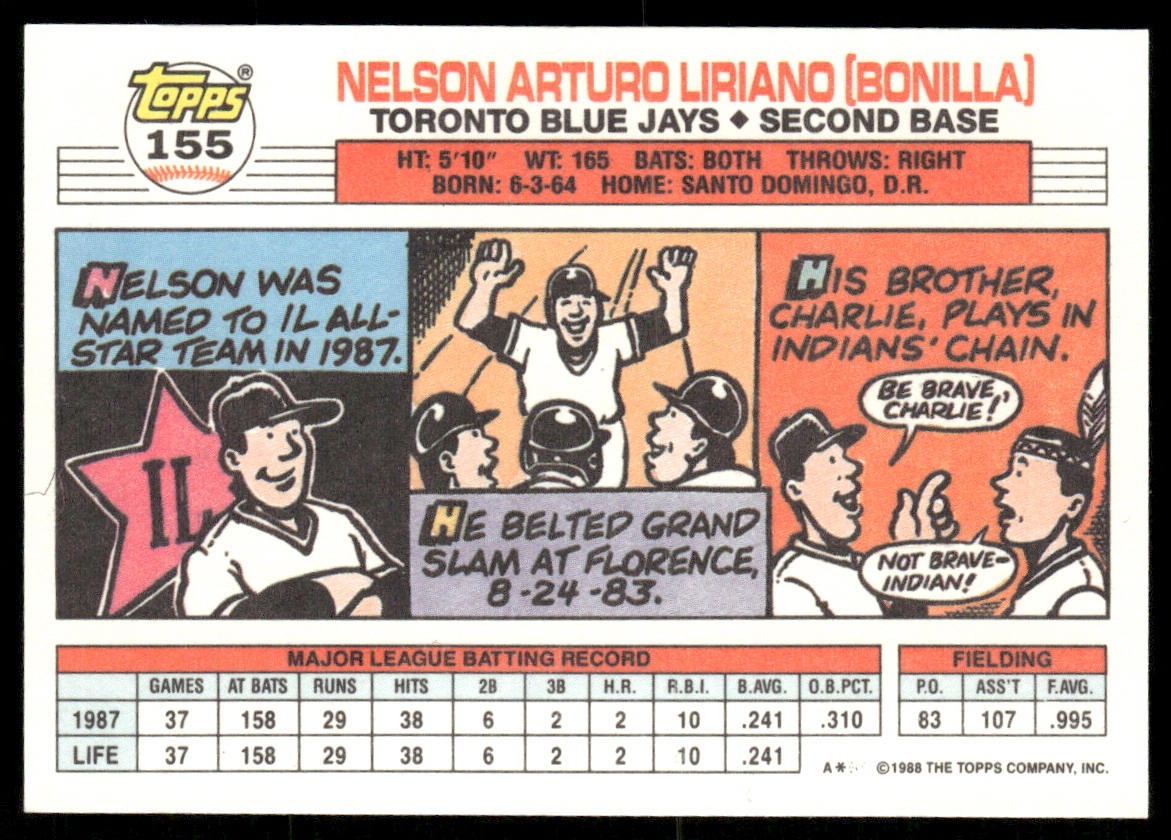 Nelson Liriano 1988 Topps Big #155a Toronto Blue Jays