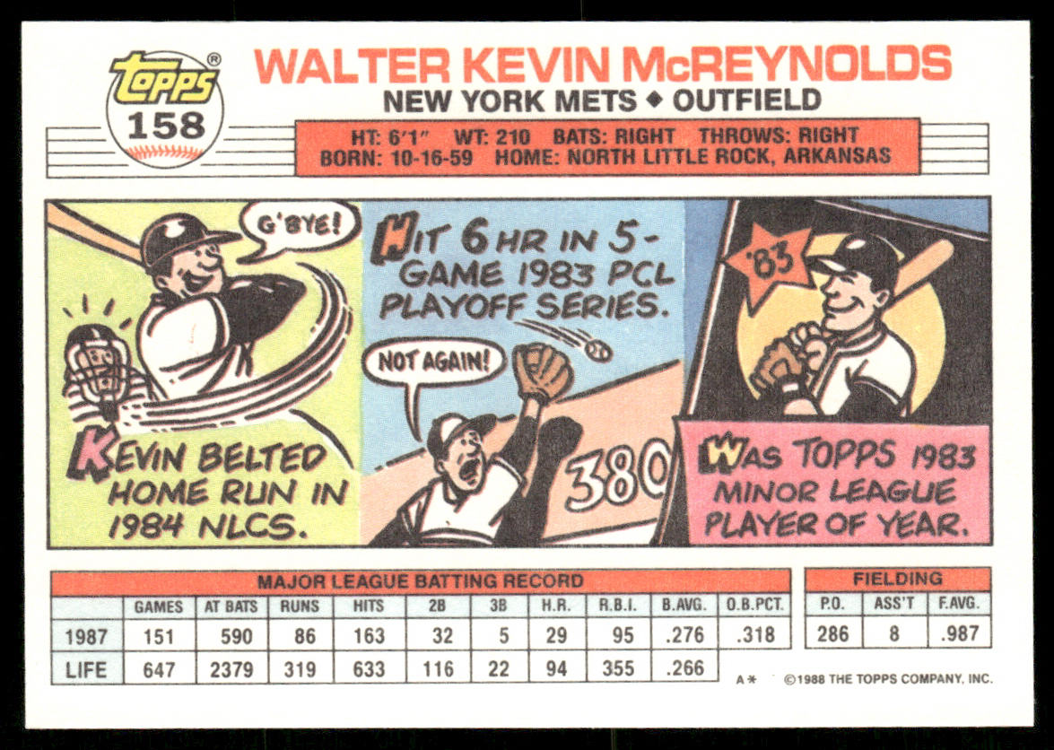 Kevin McReynolds 1988 Topps Big #158 New York Mets