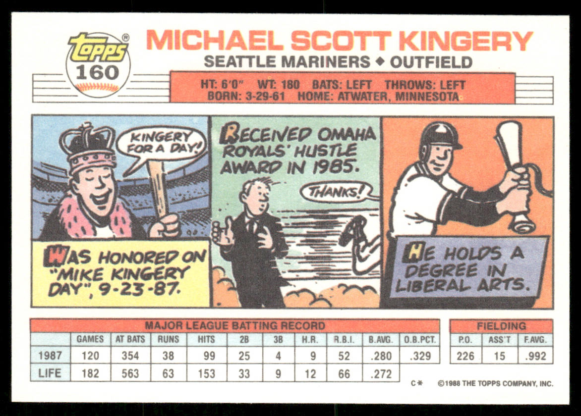 Mike Kingery 1988 Topps Big #160b Seattle Mariners