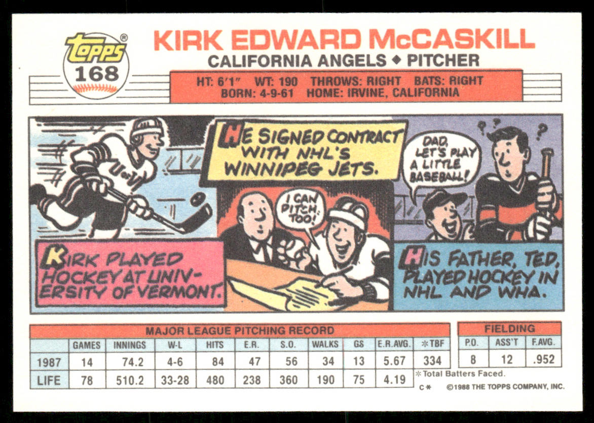 Kirk McCaskill 1988 Topps Big #168 California Angels