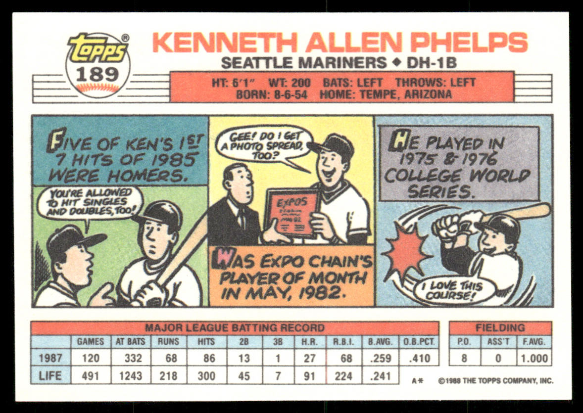 Ken Phelps 1988 Topps Big #189 Seattle Mariners