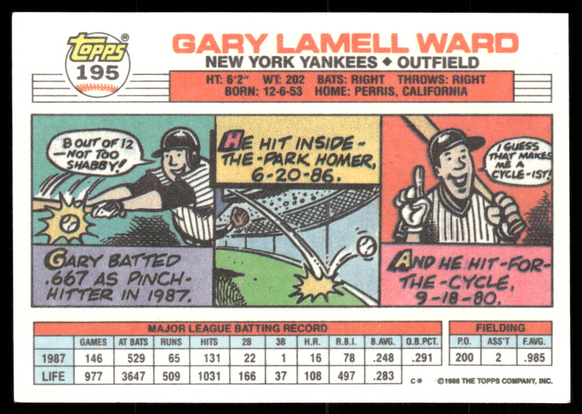 Gary Ward 1988 Topps Big #195 New York Yankees