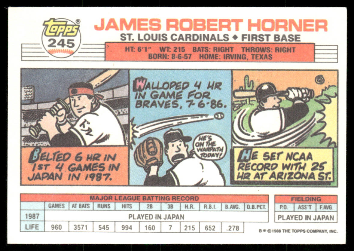 Bob Horner 1988 Topps Big #245 St. Louis Cardinals