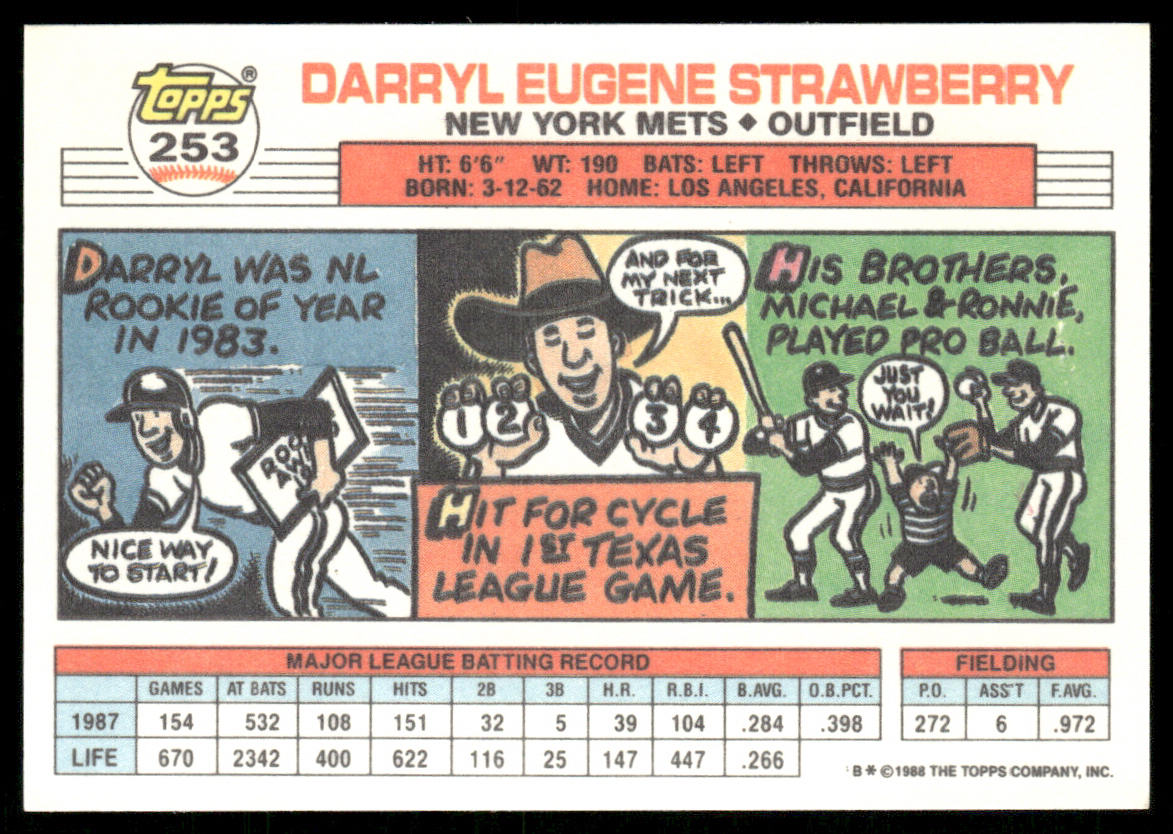 Darryl Strawberry 1988 Topps Big #253a New York Mets