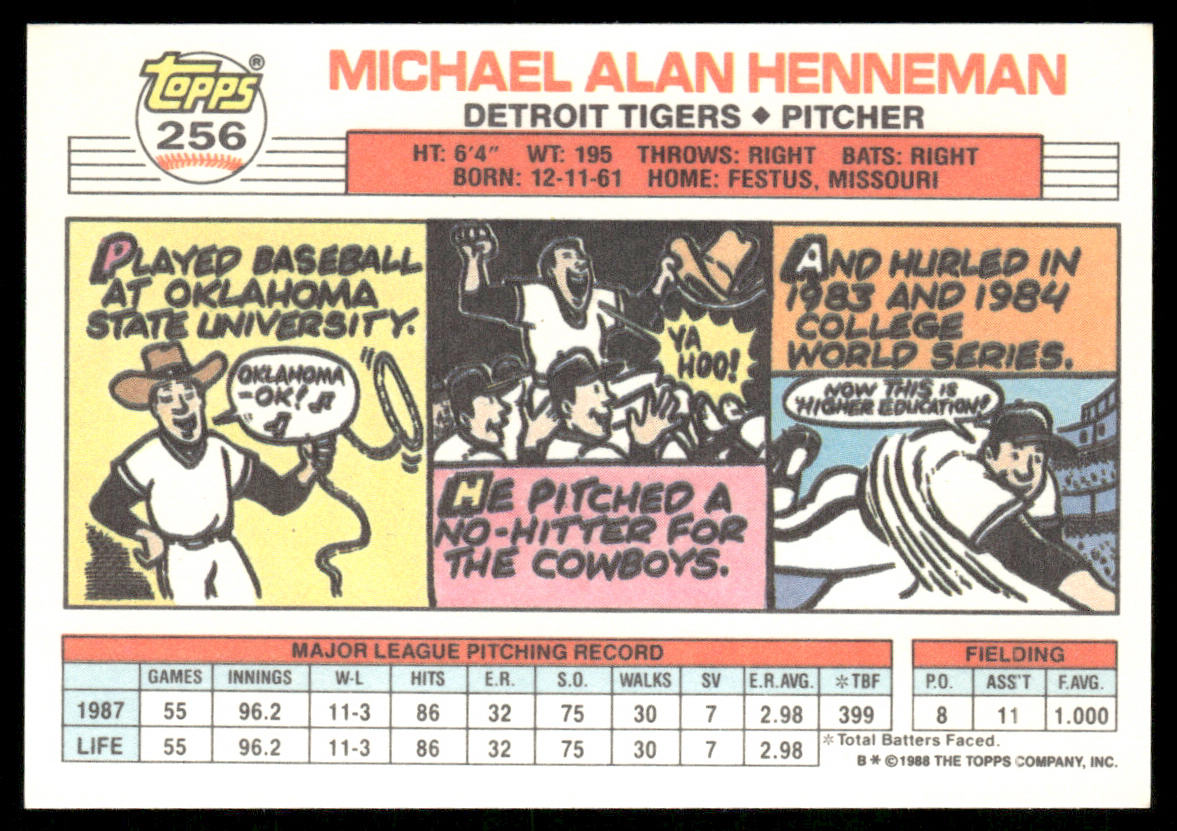 Mike Henneman 1988 Topps Big #256a Detroit Tigers