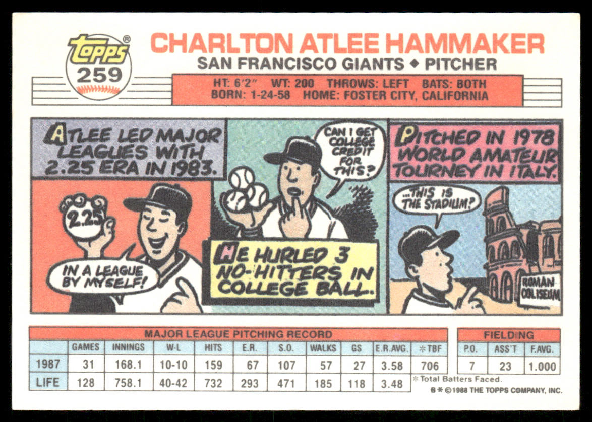 Atlee Hammaker 1988 Topps Big #259 San Francisco Giants