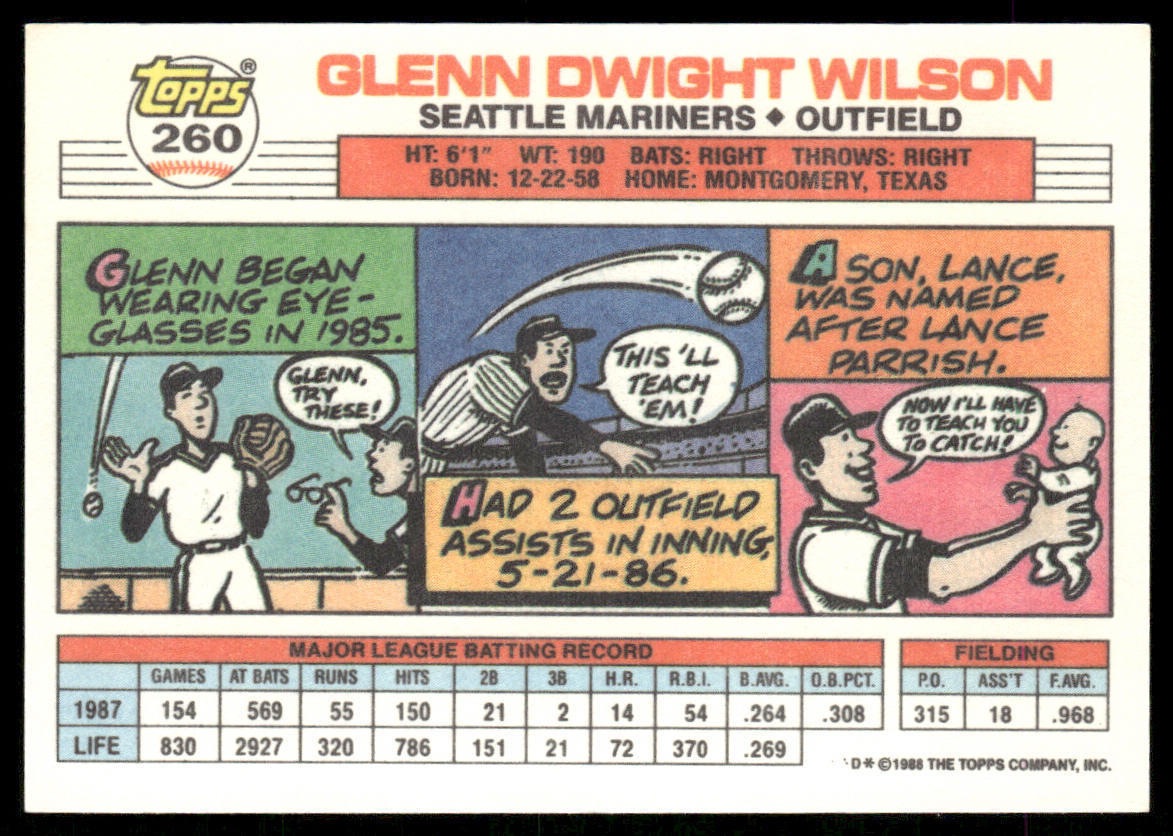 Glenn Wilson 1988 Topps Big #260 Seattle Mariners