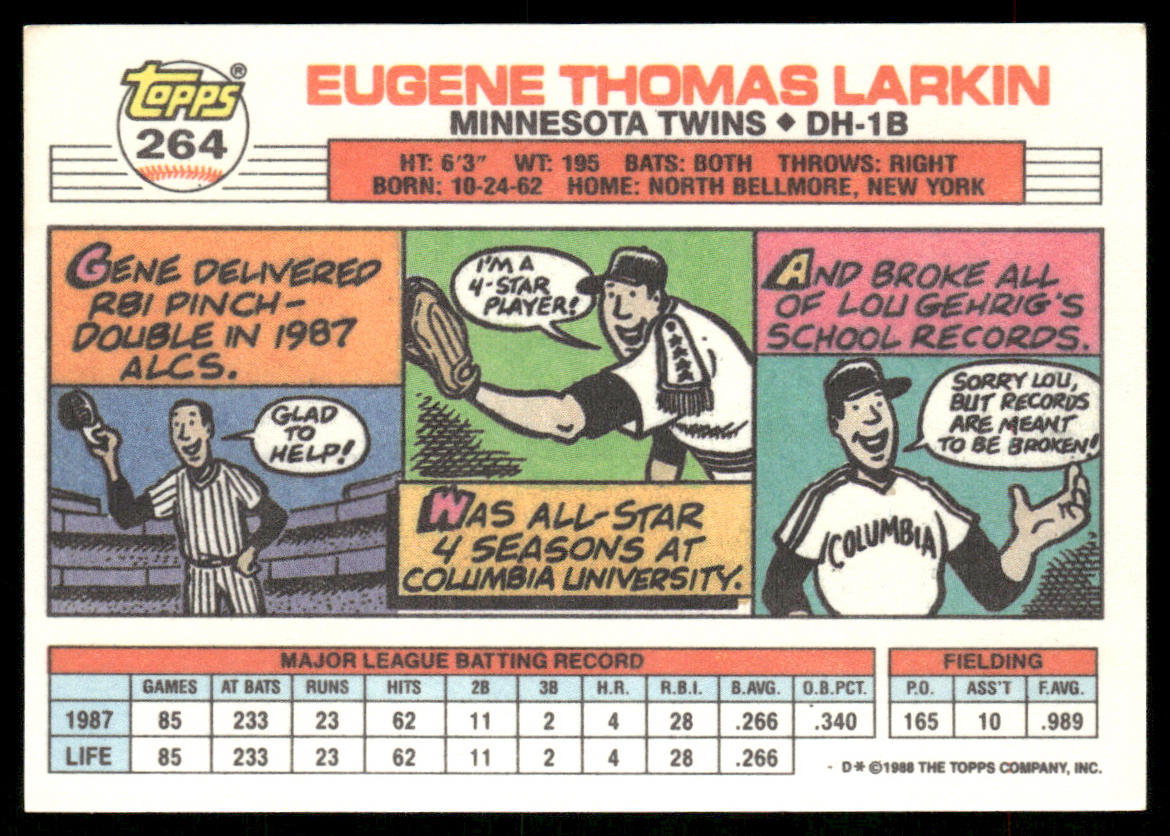Gene Larkin 1988 Topps Big #264b Minnesota Twins