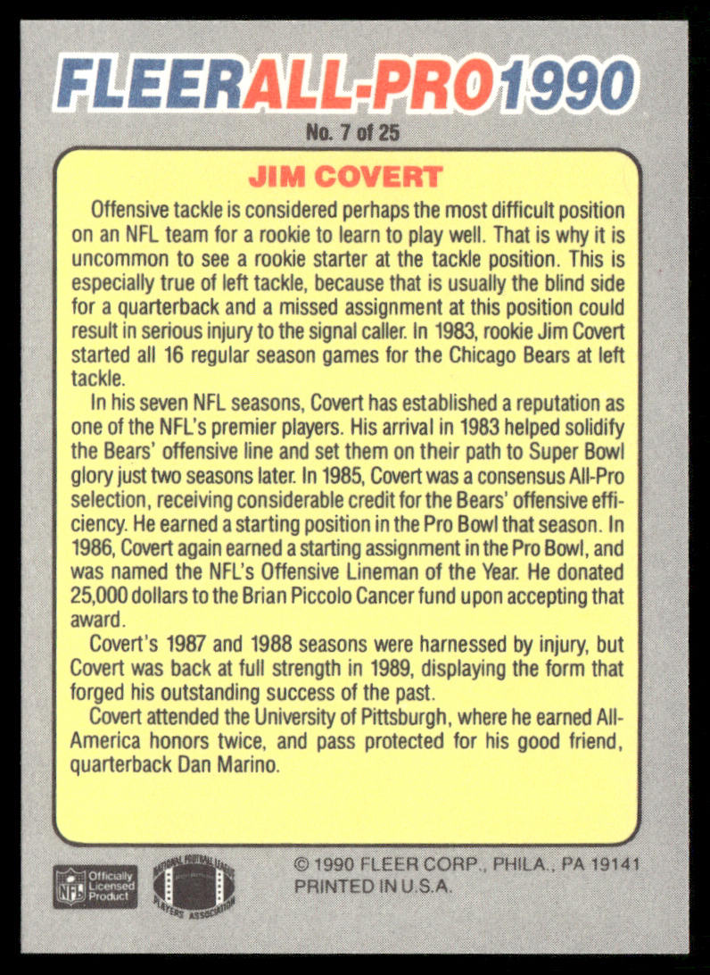 Jim Covert 1990 Fleer All-Pro #7 Chicago Bears