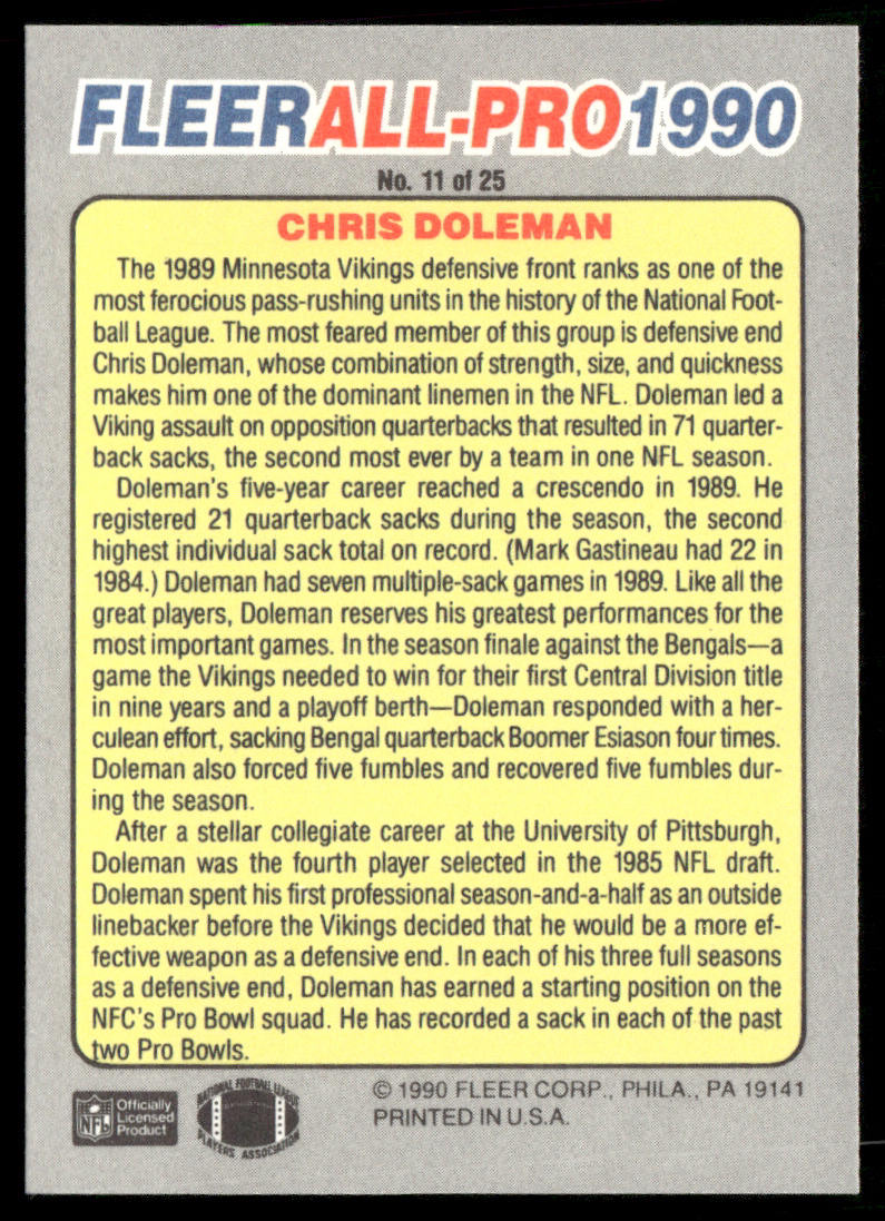Chris Doleman 1990 Fleer All-Pro #11 Minnesota Vikings
