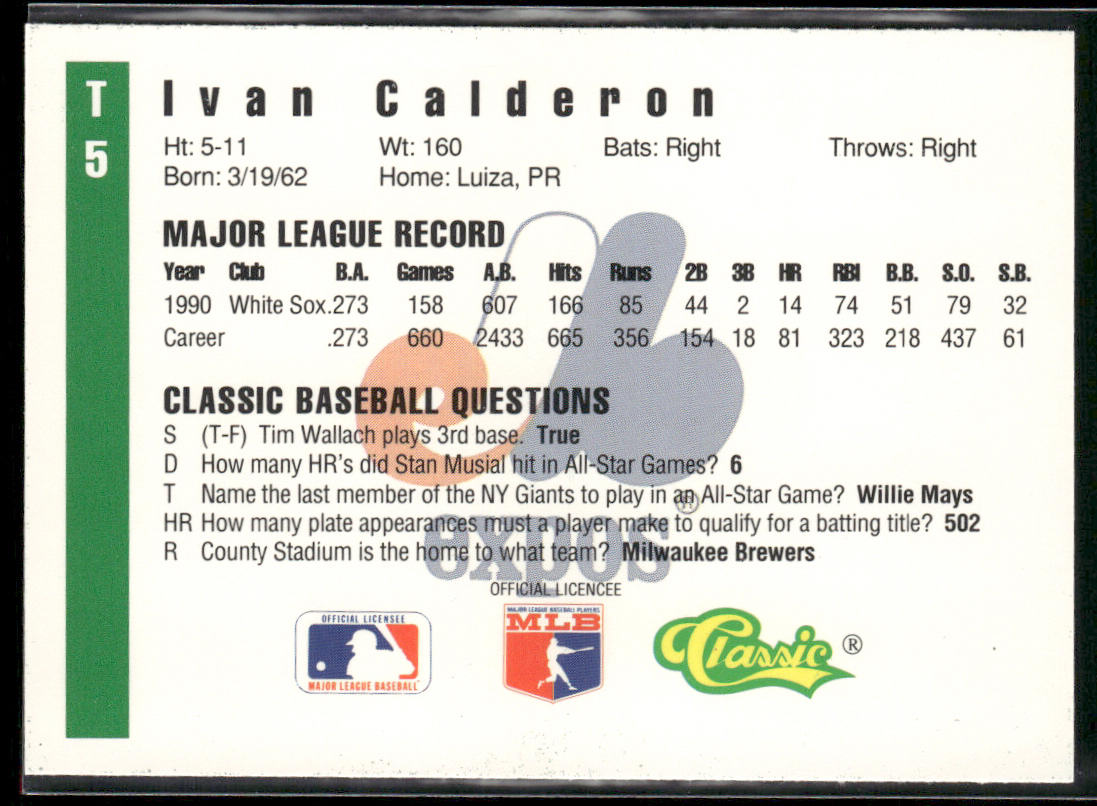 Ivan Calderon 1991 Classic III #T5 Montreal Expos