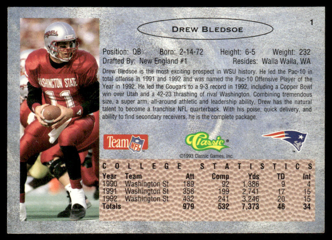 Drew Bledsoe 1993 Classic #1 New England Patriots