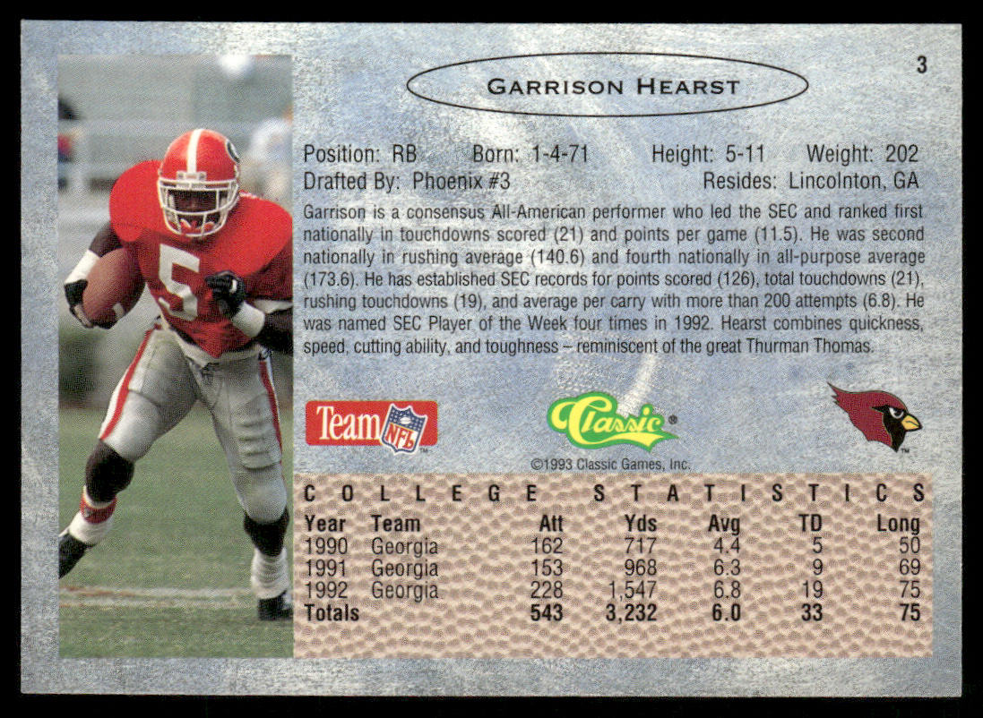 Garrison Hearst 1993 Classic # Phoenix Cardinals