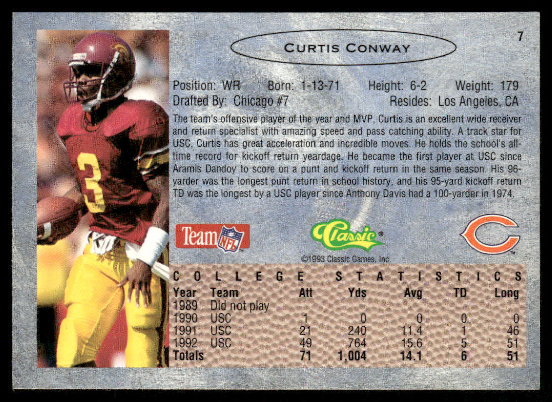 Curtis Conway 1993 Classic #7 Chicago Bears