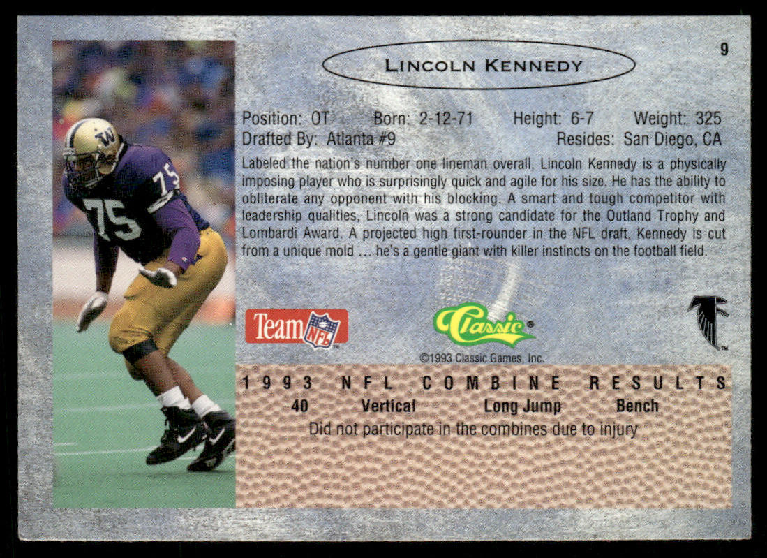 Lincoln Kennedy 1993 Classic #9 Atlanta Falcons