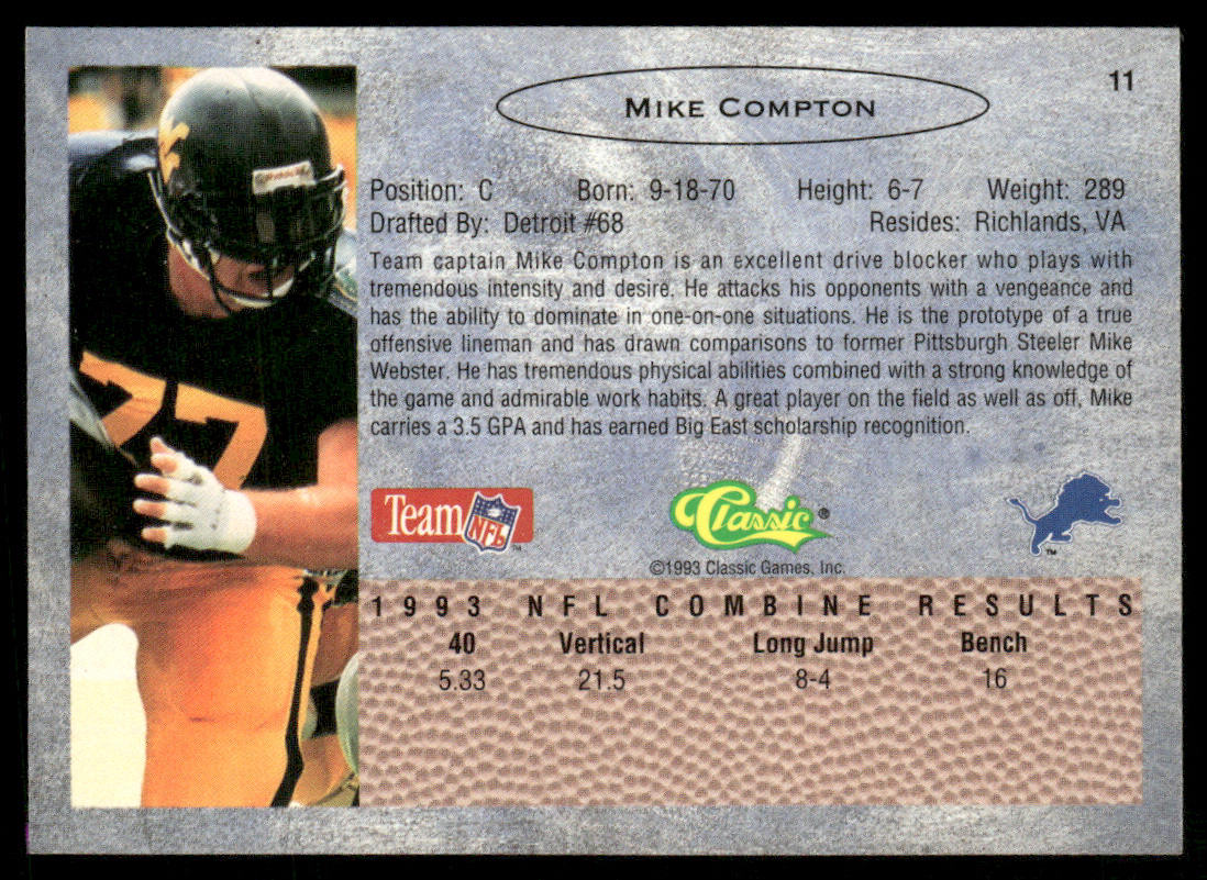Mike Compton 1993 Classic #11 Detroit Lions