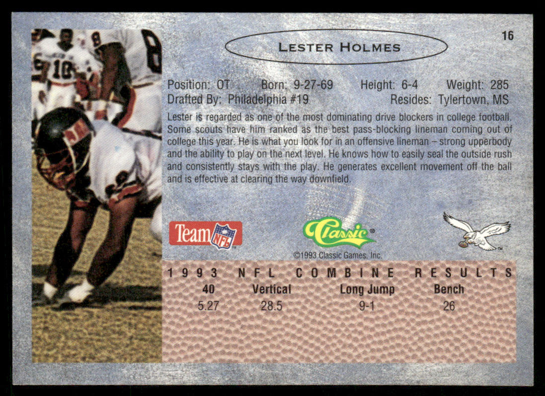 Lester Holmes 1993 Classic #16 Philadelphia Eagles