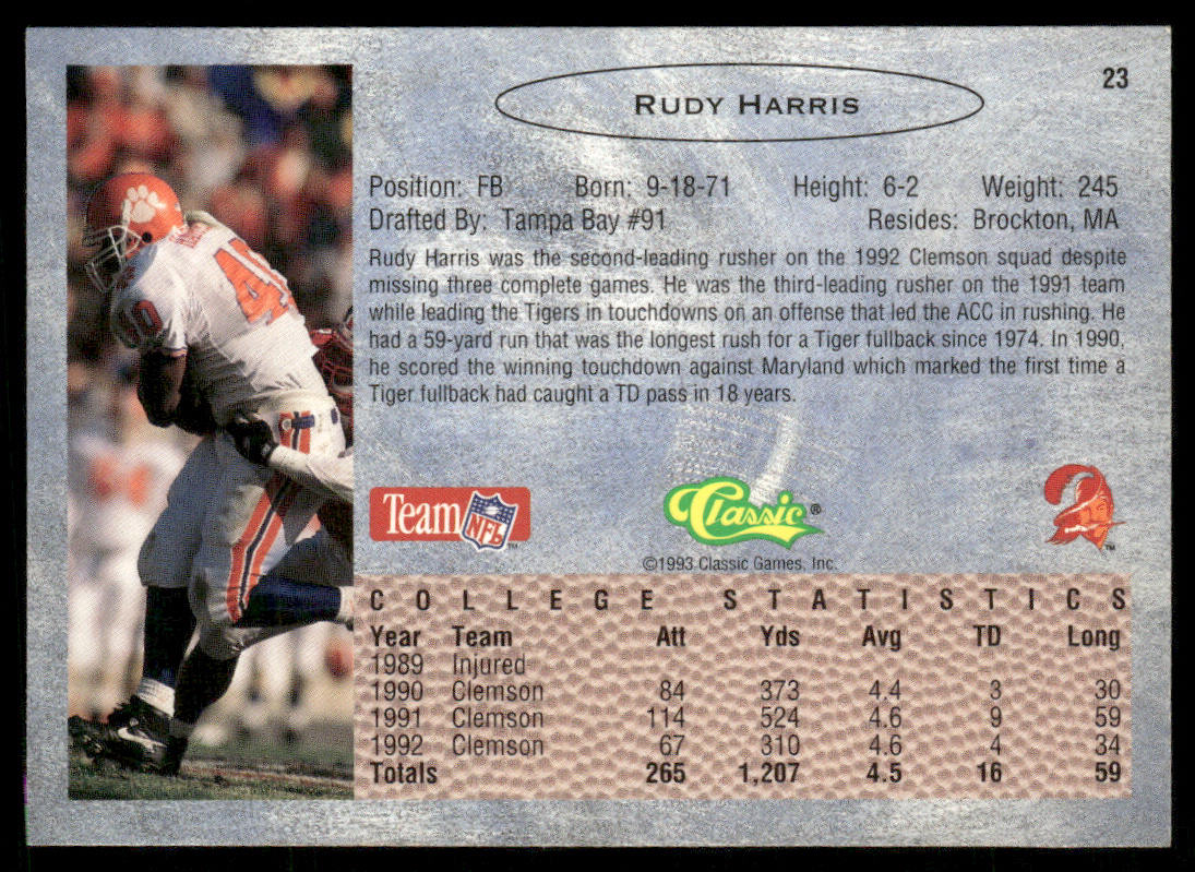 Rudy Harris 1993 Classic #23 Tampa Bay Buccaneers
