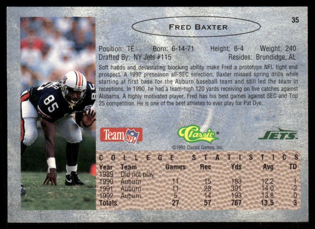 Fred Baxter 1993 Classic #35 New York Jets