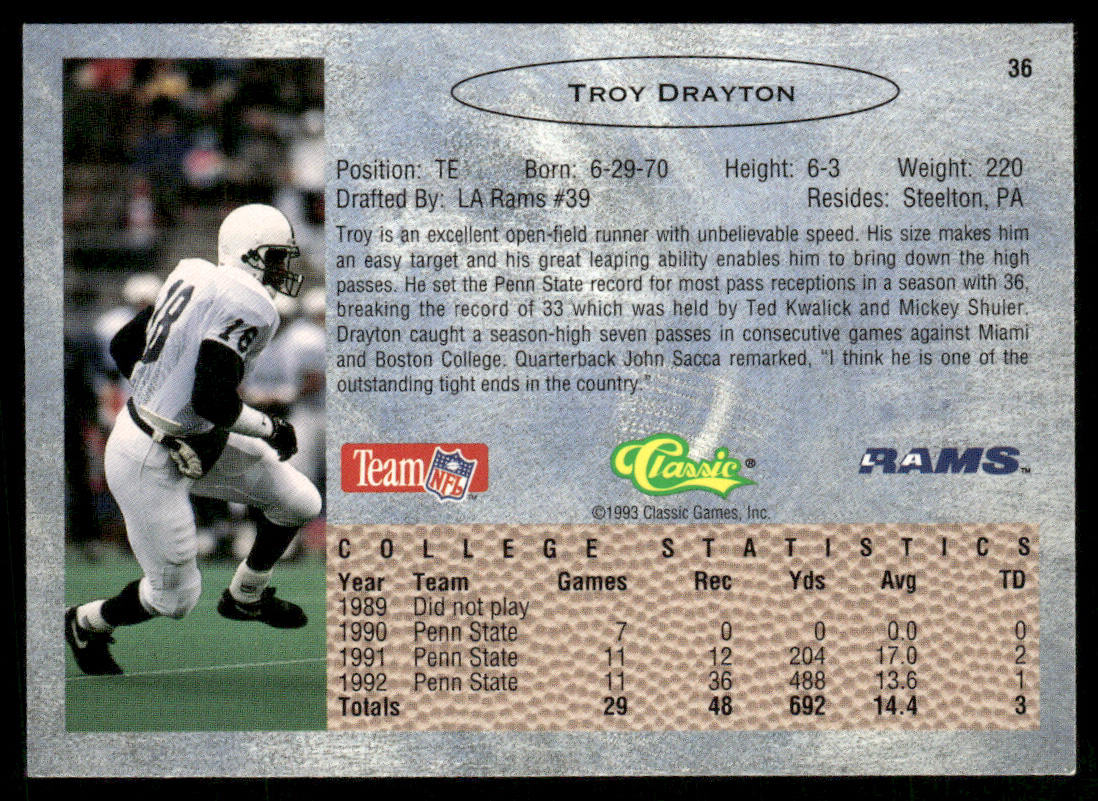 Troy Drayton 1993 Classic #36 Los Angeles Rams