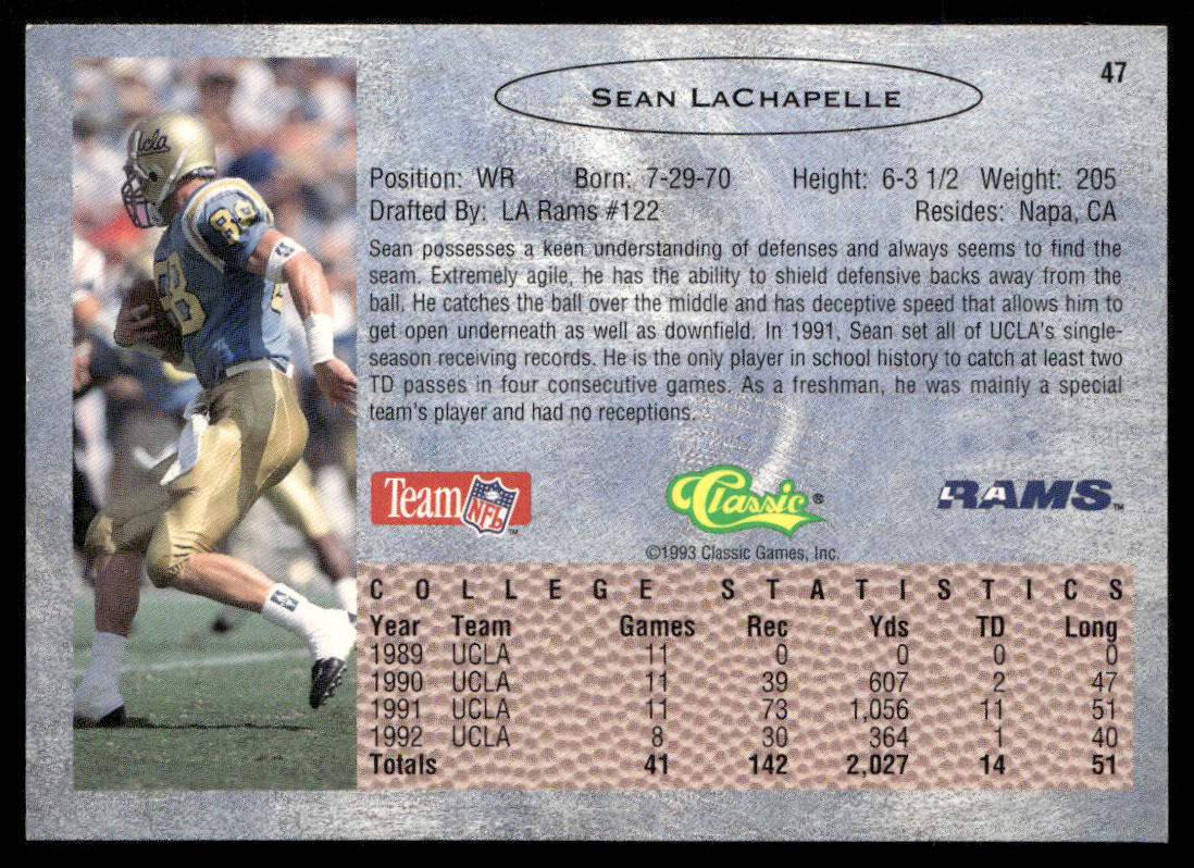 Sean LaChapelle 1993 Classic #47 Los Angeles Rams