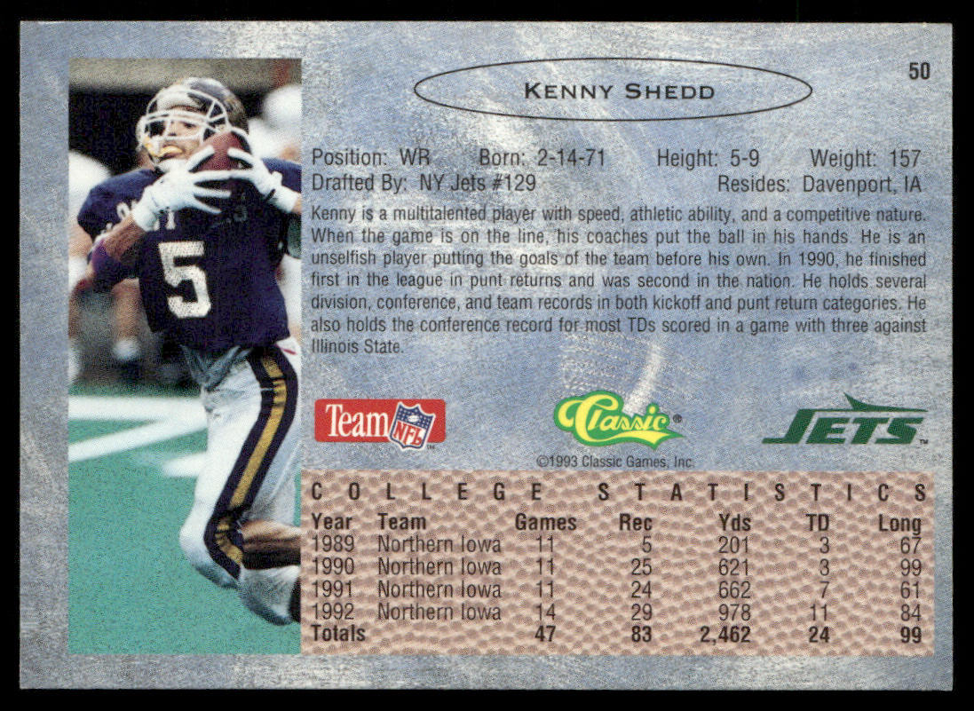 Kenny Shedd 1993 Classic #50 New York Jets