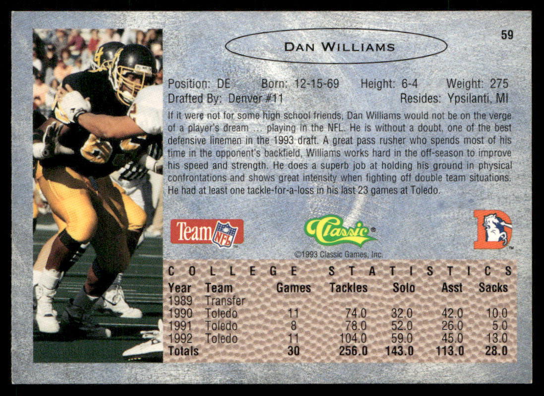 Dan Williams 1993 Classic #59 Denver Broncos