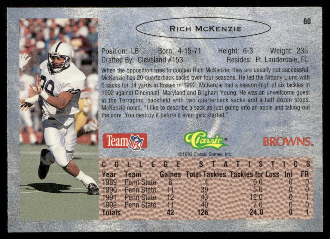 Rich McKenzie 1993 Classic #80 Cleveland Browns