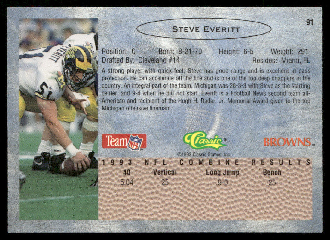 Steve Everitt 1993 Classic #91 Cleveland Browns