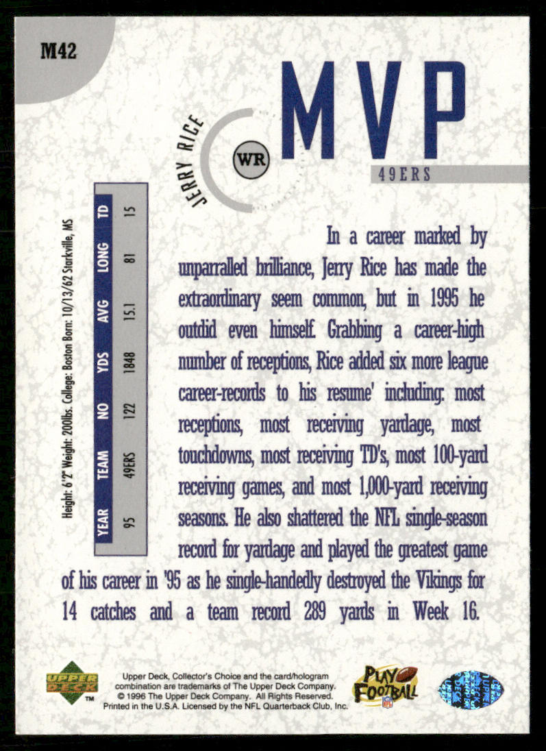 Jerry Rice 1996 Collector's Choice MVPs #M42 San Francisco 49ers