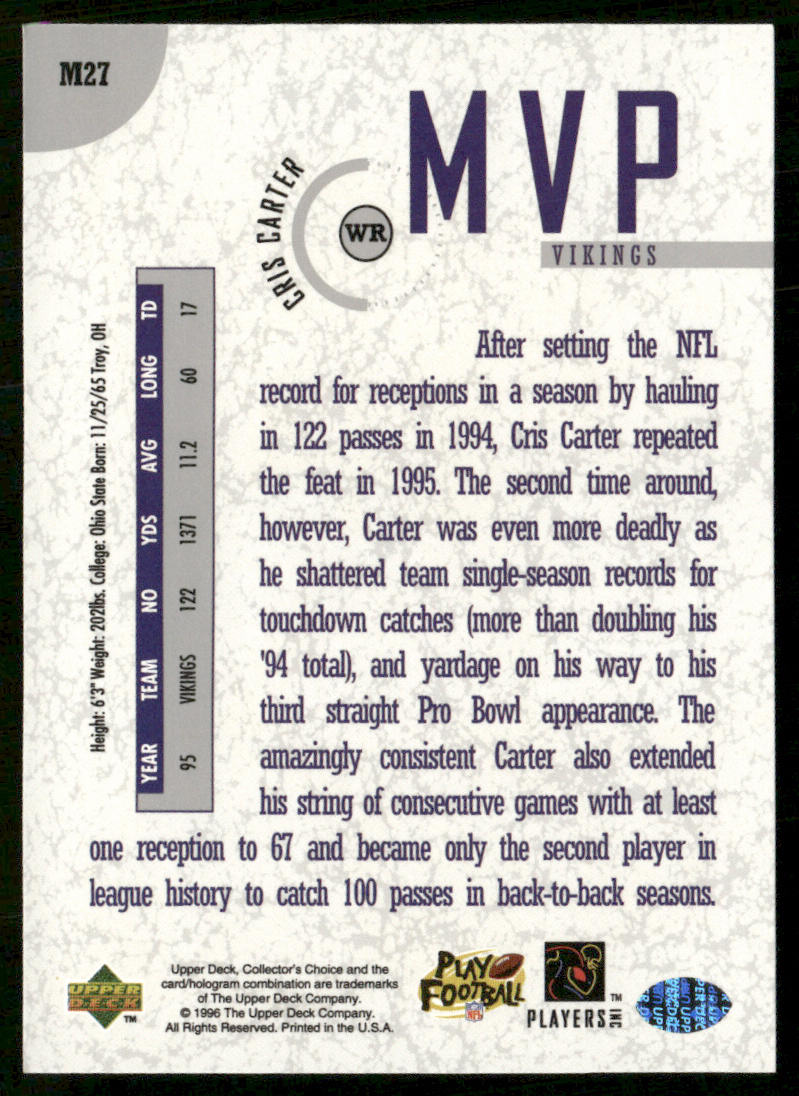 Cris Carter 1996 Collector's Choice MVPs #M27 Minnesota Vikings