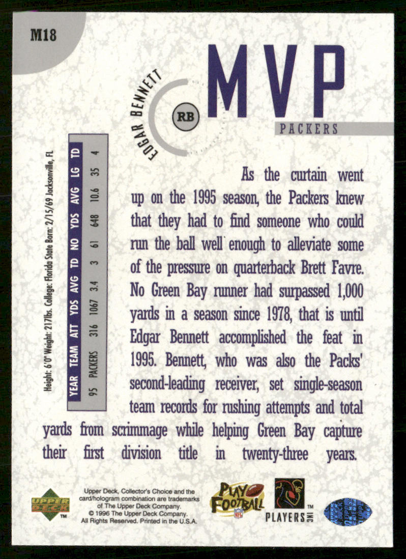 Edgar Bennett 1996 Collector's Choice MVPs #M18 Green Bay Packers