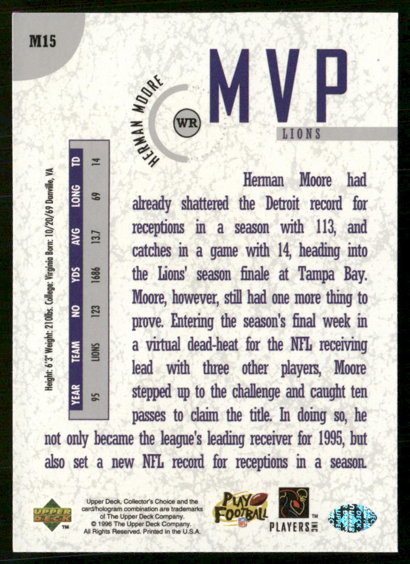 Herman Moore 1996 Collector's Choice MVPs #M15 Detroit Lions