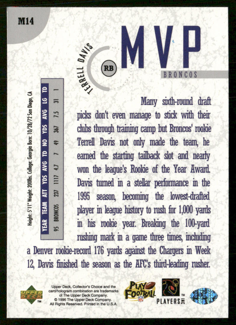 Terrell Davis 1996 Collector's Choice MVPs #M14 Denver Broncos