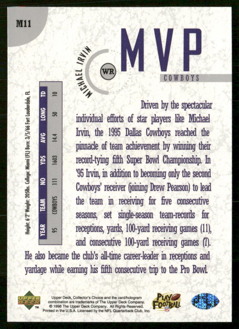 Michael Irvin 1996 Collector's Choice MVPs Gold #M11 Dallas Cowboys