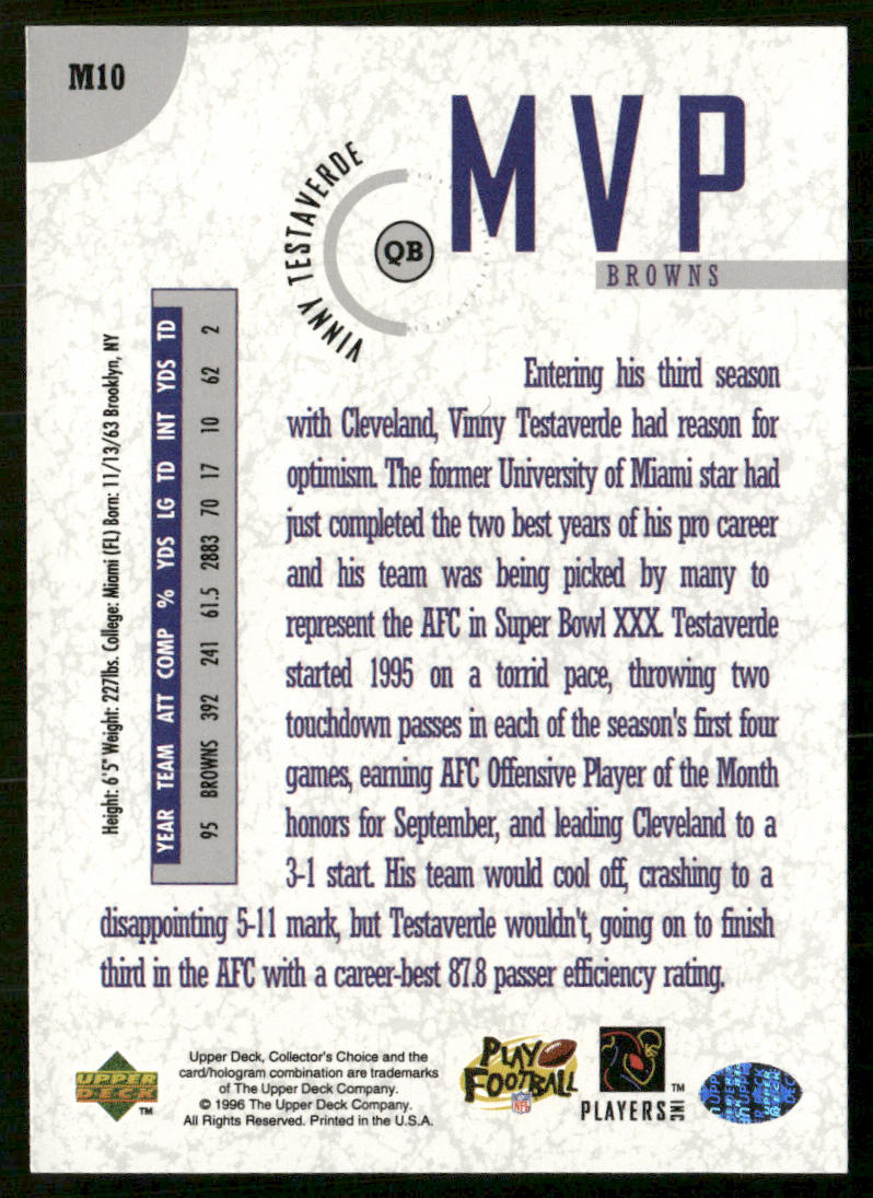 Vinny Testaverde 1996 Collector's Choice MVPs #M10 Cleveland Browns