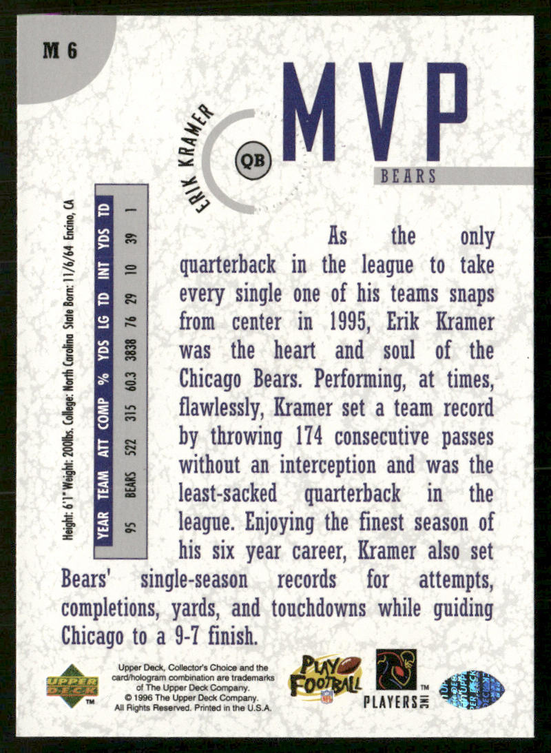 Erik Kramer 1996 Collector's Choice MVPs #M6 Chicago Bears