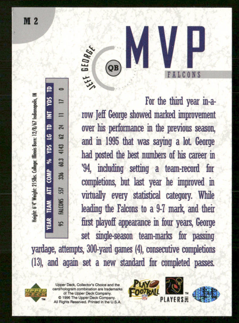 Jeff George 1996 Collector's Choice MVPs #M2 Atlanta Falcons