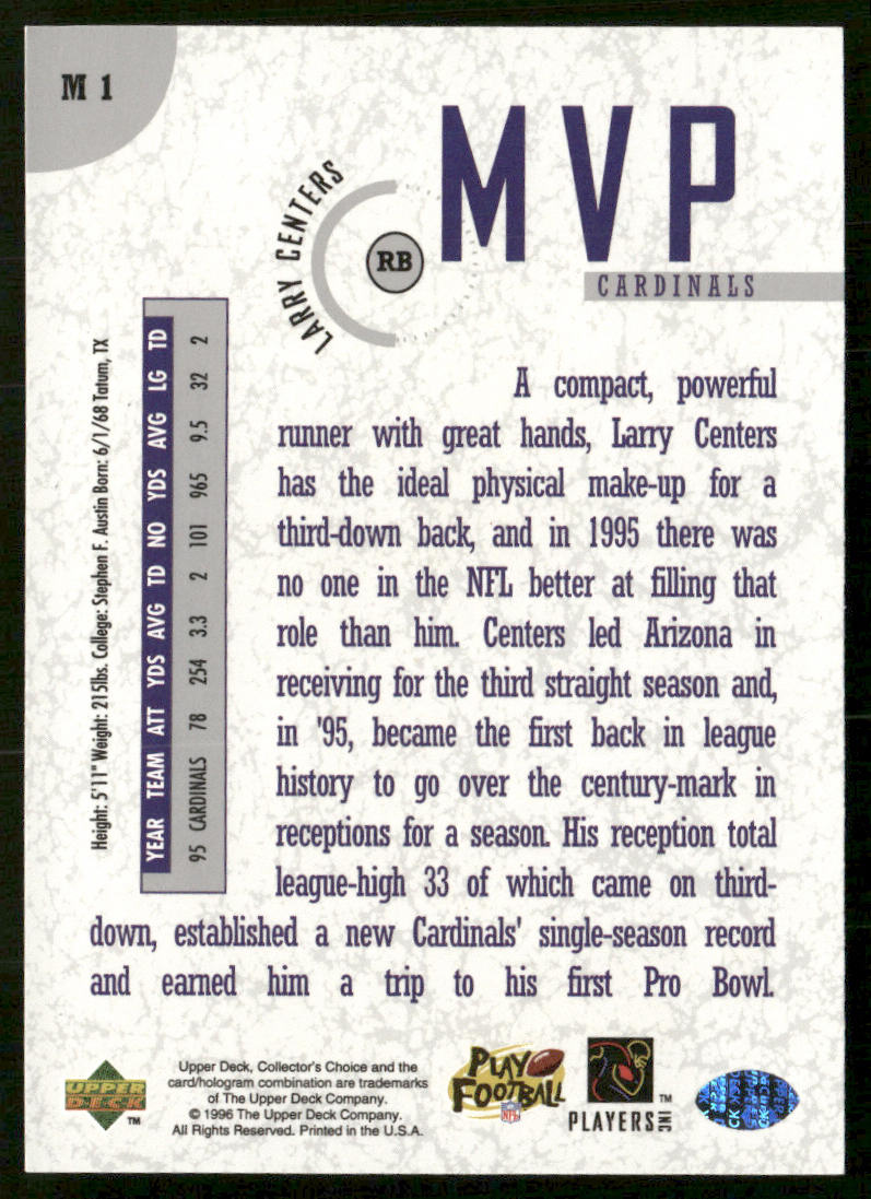 Larry Centers 1996 Collector's Choice MVPs #M1 Arizona Cardinals