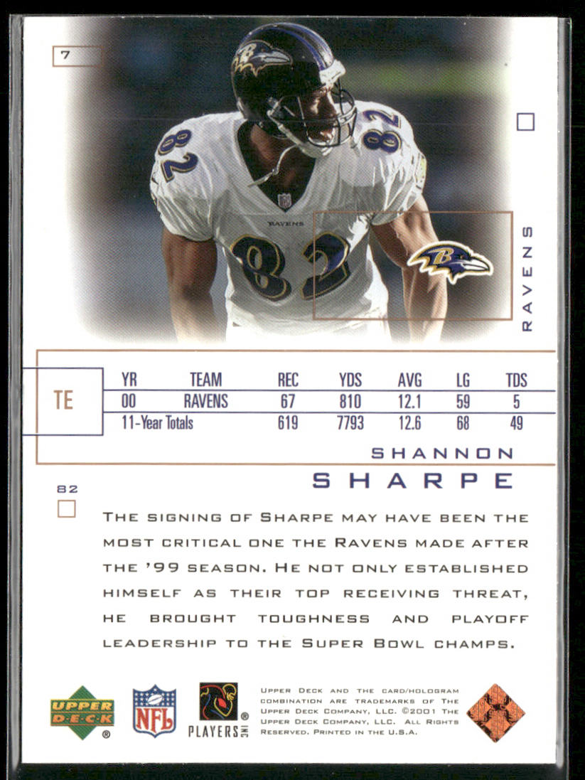 Shannon Sharpe 2001 Upper Deck Pros & Prospects #7 Baltimore Ravens
